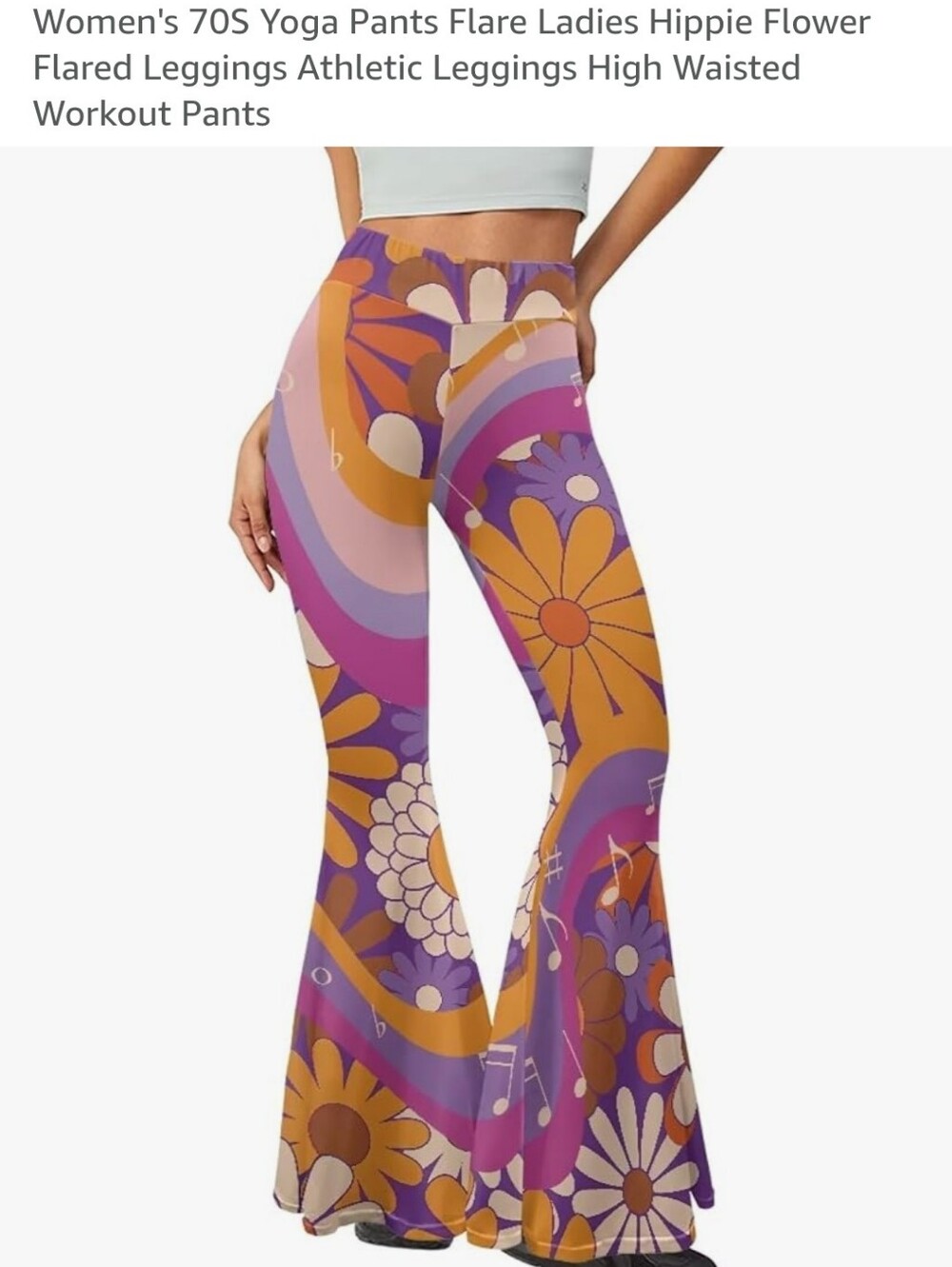 High-Waist Floral Flare Yoga Pants — Purple & Orange